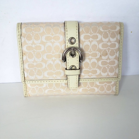 COACH Purse Card Wallet Cream White Leather Mini CC Monogram Small 4x3 Envelope - Picture 1 of 8